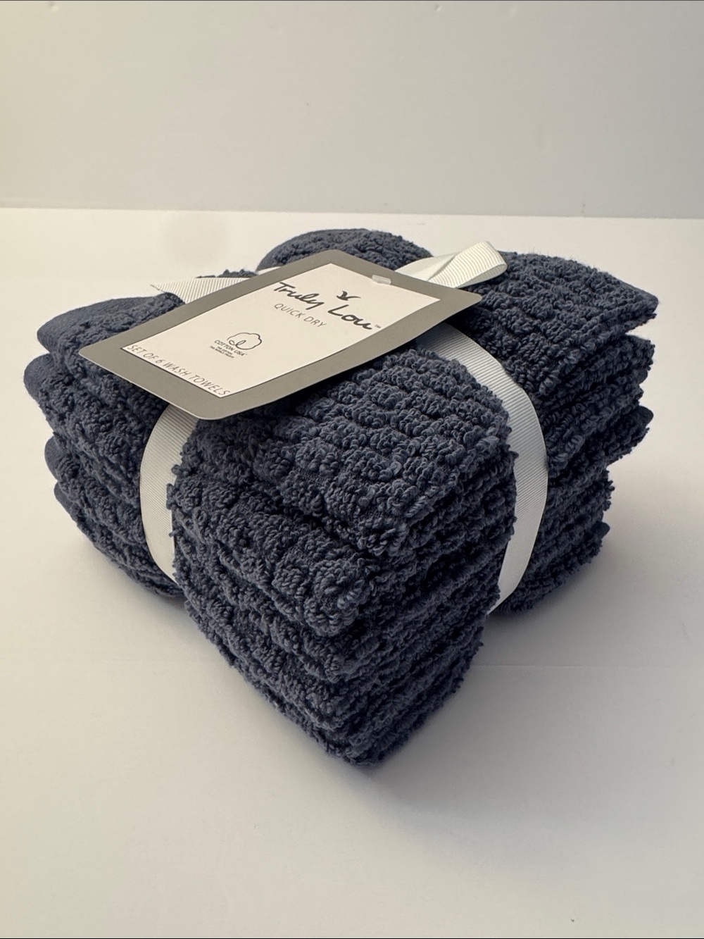 6pc TRULY LOU Quick Dry 100% Cotton Zero Twist Loops Bath Washcloth Towel Set - Picture 2 of 5